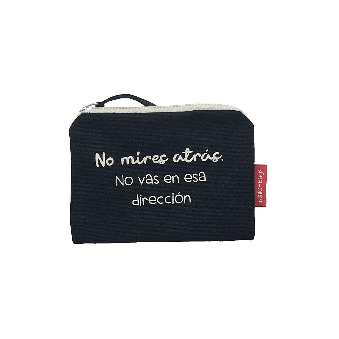 Hello-Bags. Bolso Monedero / Billetero / Tarjetero con cremallera y forro interior. Exterior: Algodón 100%. Incluye sobre kraft de regalo. Modelo: "NOMIRES". Crudo / Negro. 14x10 cm.