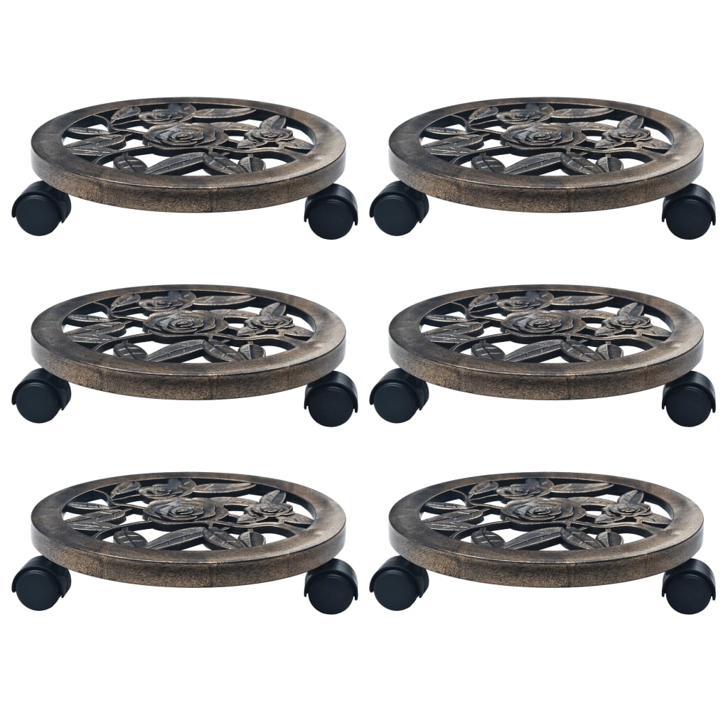 vidaXL Soporte con ruedas de plantas 6 uds plástico color bronce 30 cm