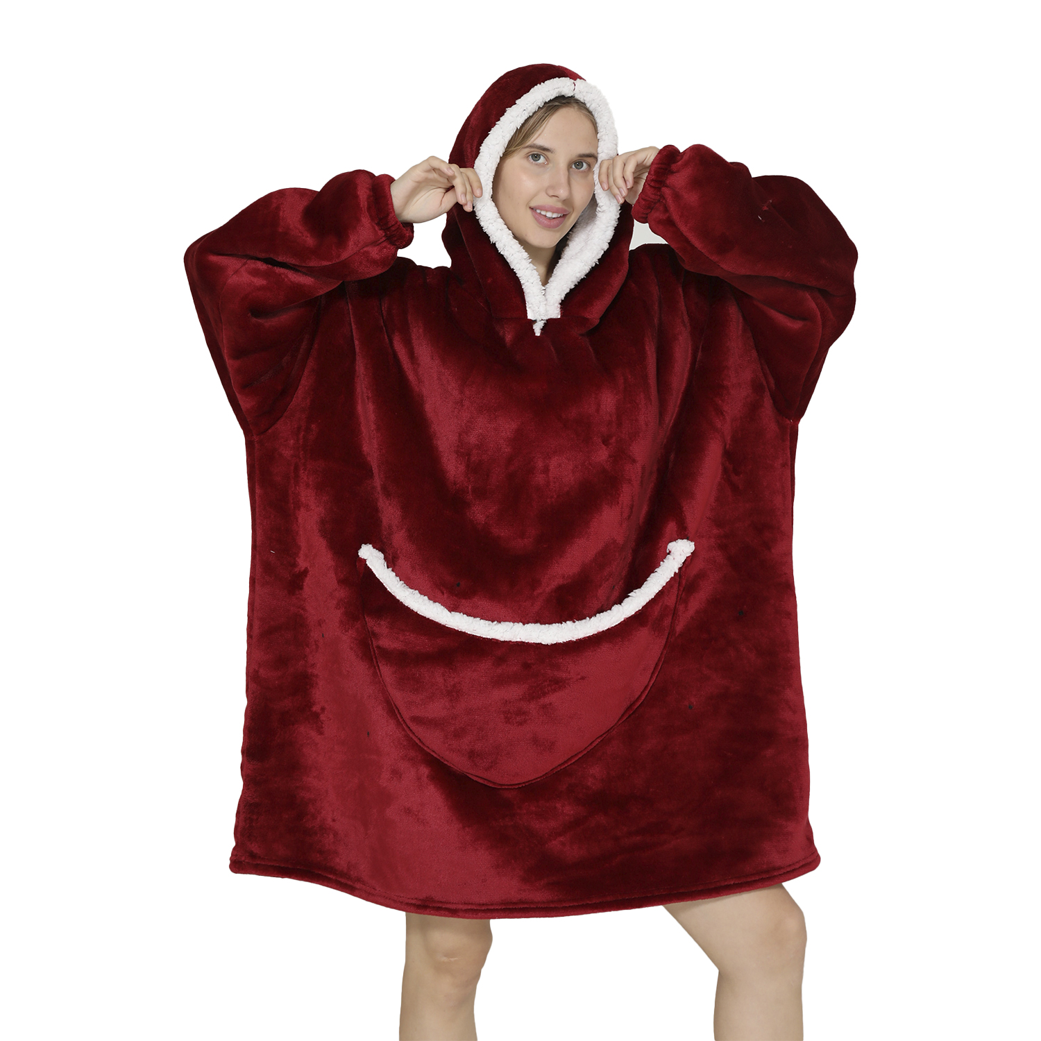 DAM Bata estilo sudadera y manta de felpa extrasuave. Bolsillo frontal tipo canguro. 85x1x79 Cm.