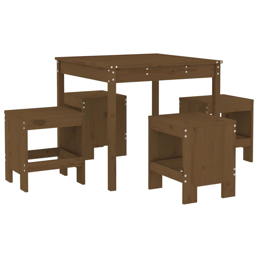 vidaXL Set de comedor de jardín 5 pzas madera maciza pino marrón miel
