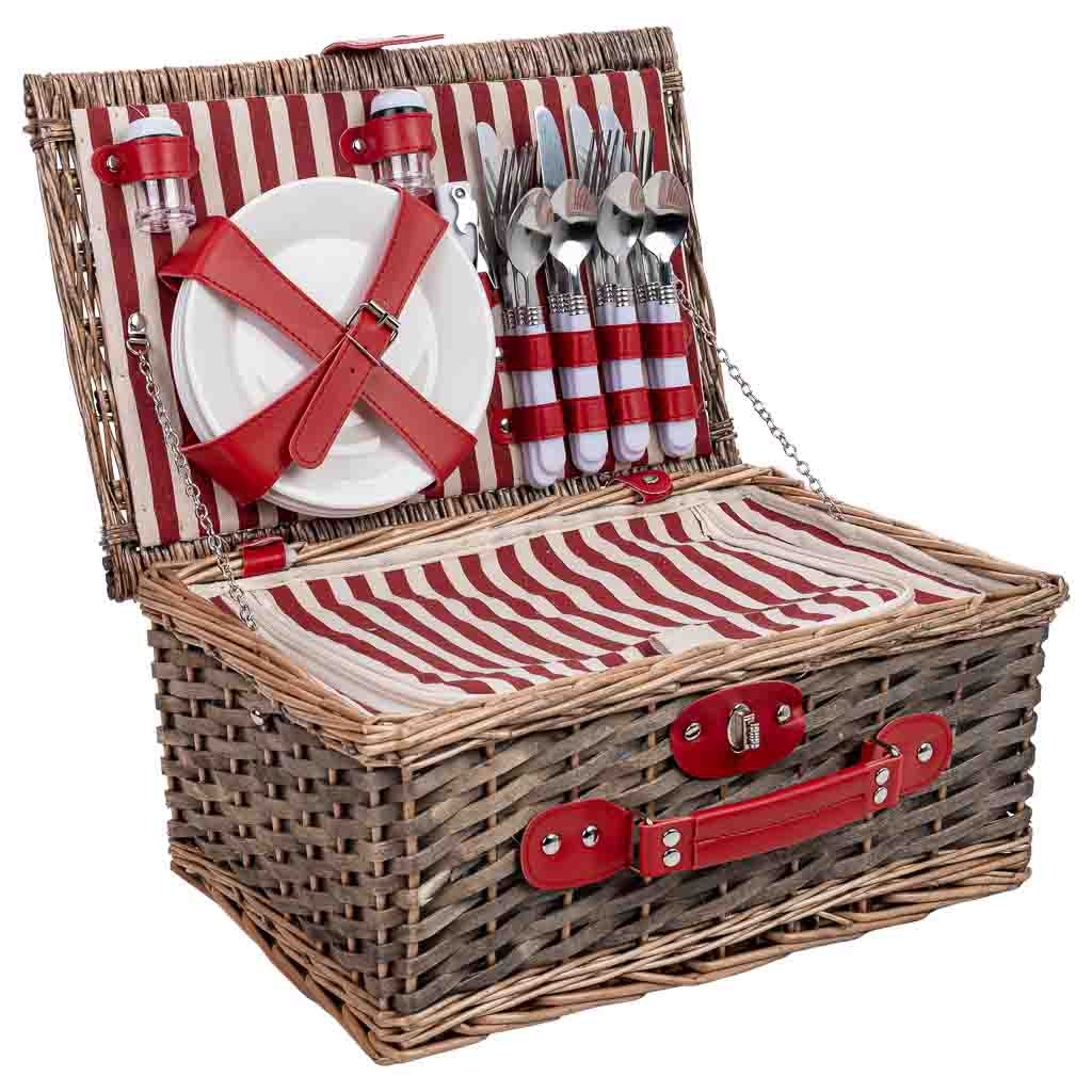 Wonderlust Deco - Cesta de picnic 4 servicios rojo 40x28x19h cm Rojo 40x28x19h cm