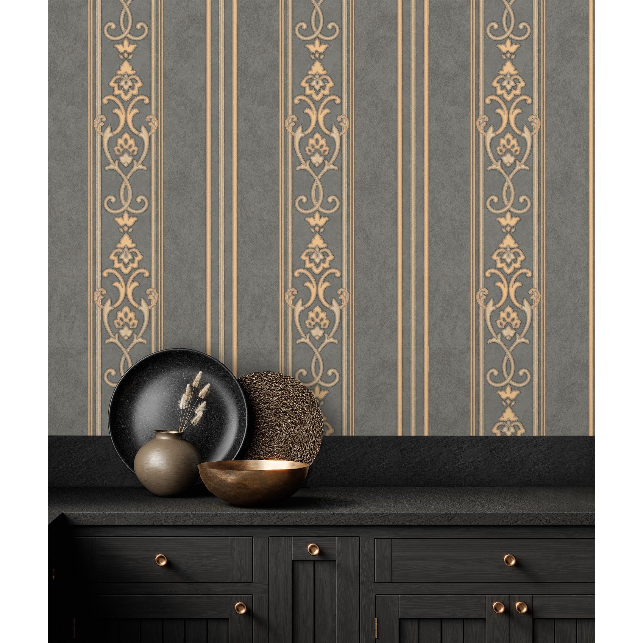 Papel pintado vinílico lavable de rayas estilo victoriano con textura y relieve - Osman Classic Stripe 676861 de GAULAN - Rollo de 10 m x 1,06 m