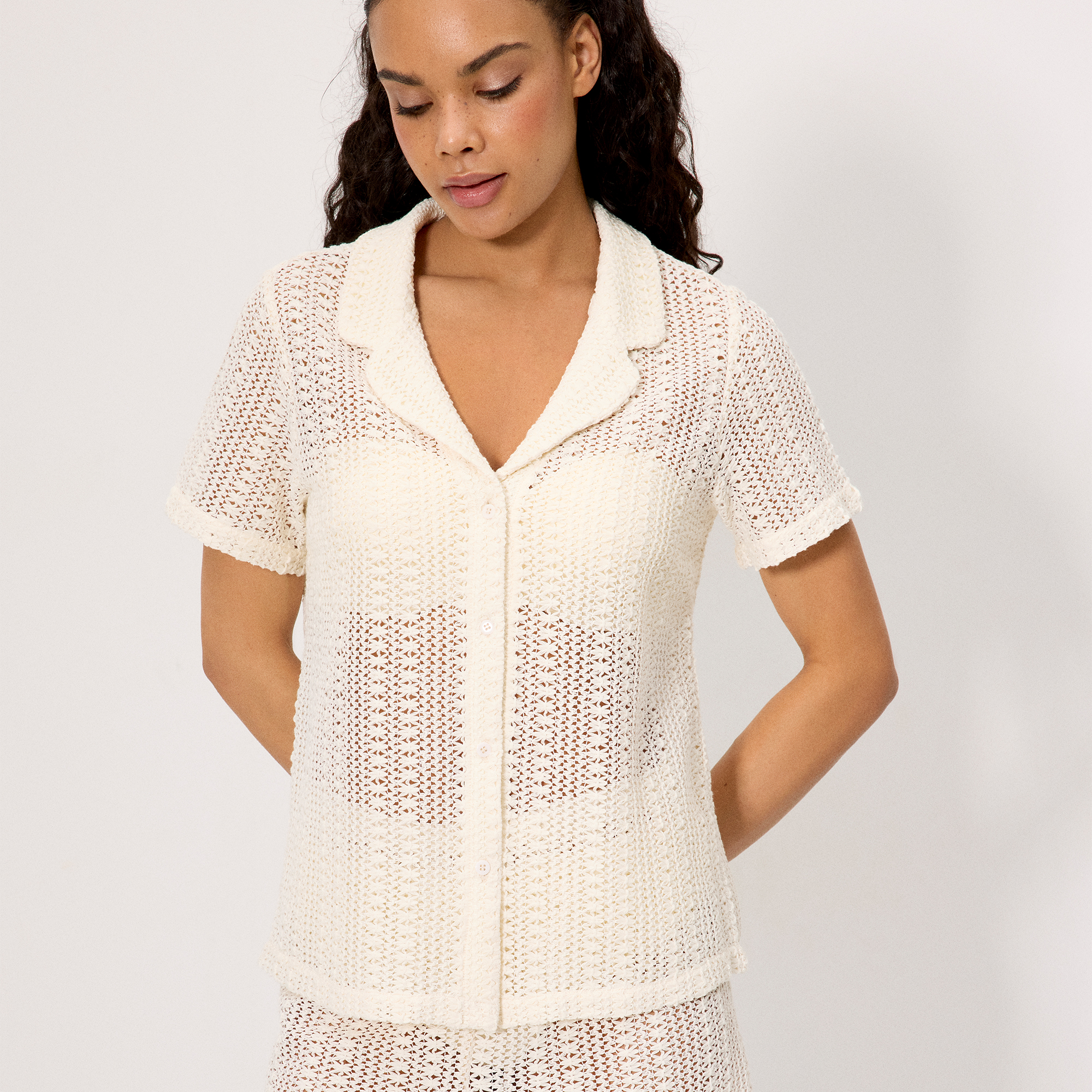 Ysabel Mora - Camisa manga corta calada marfil
