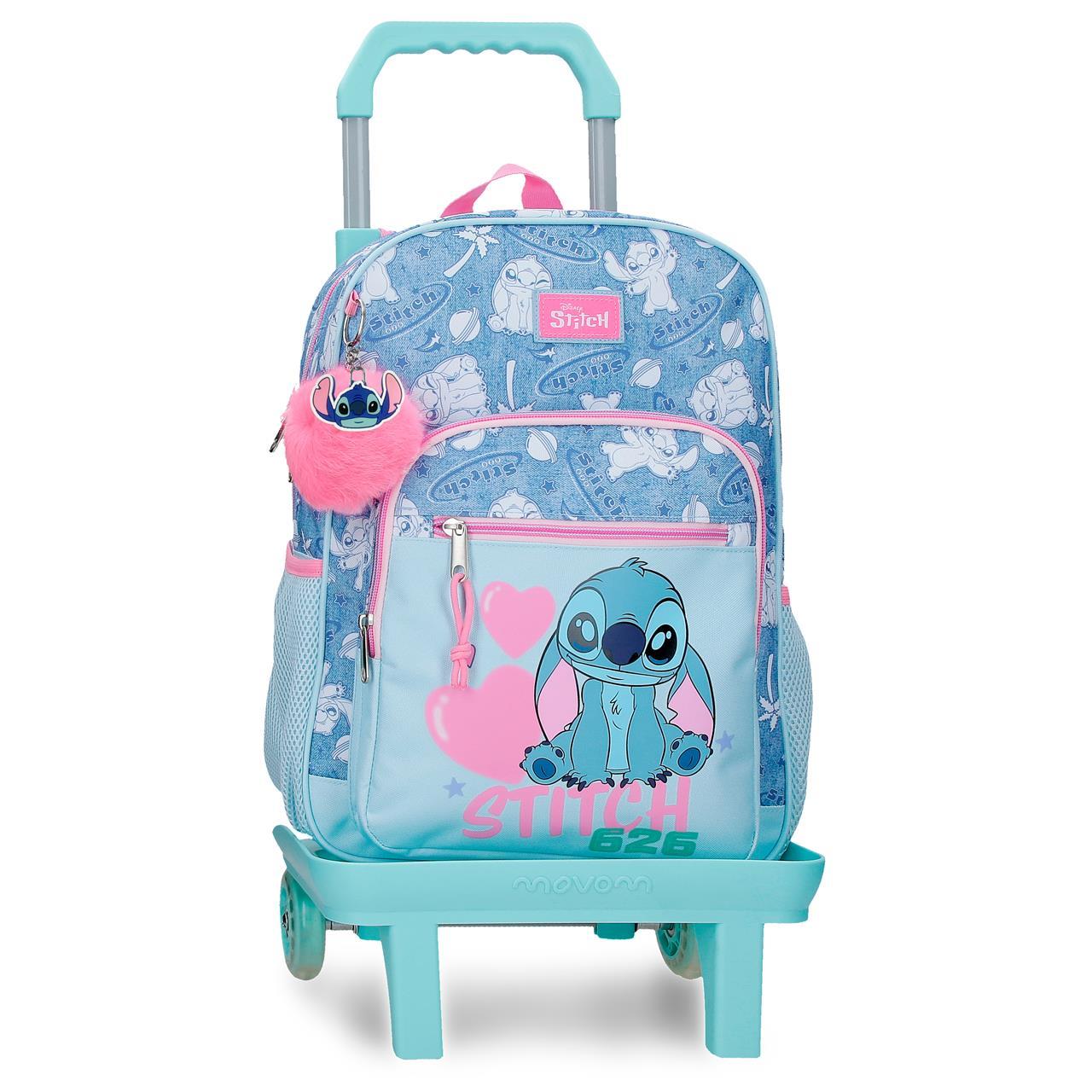 Mochila escolar con carro Disney Stitch Hearts denim
