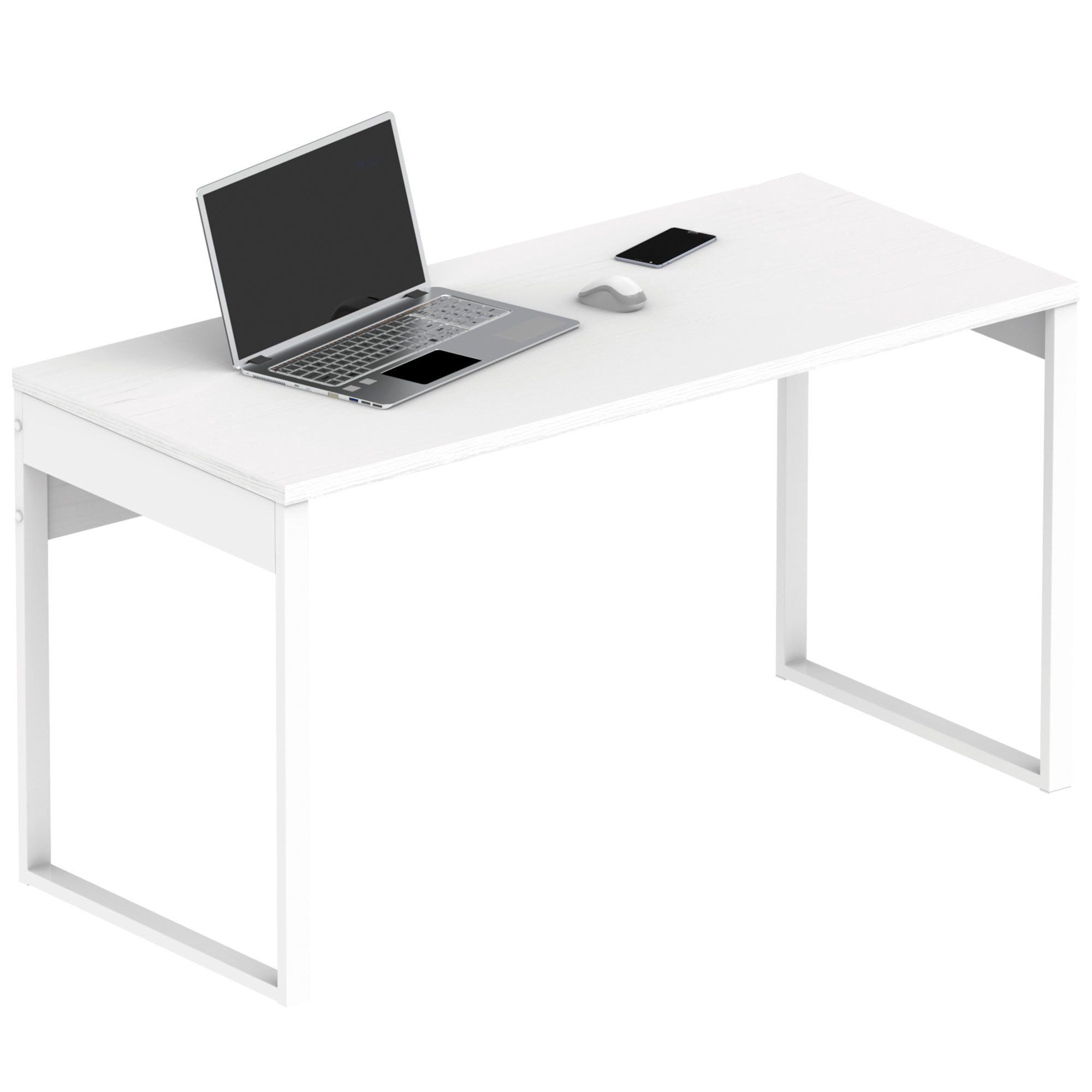 Briebe Smuk Escritorio Mesa de Ordenador Oficina Estudio, Patas Estructura Metálica Industrial 76x135x60cm, , Blanco