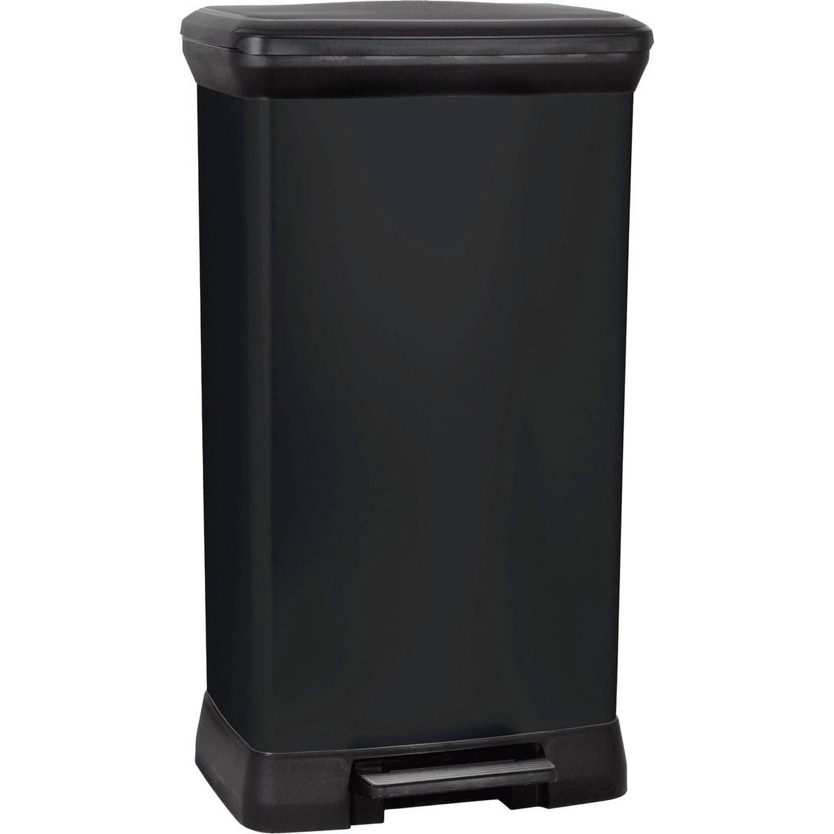 CURVER Cubo de basura con pedal 50L, color negro, tapa y aro para bolsa, 39 x 29 x 73 cm