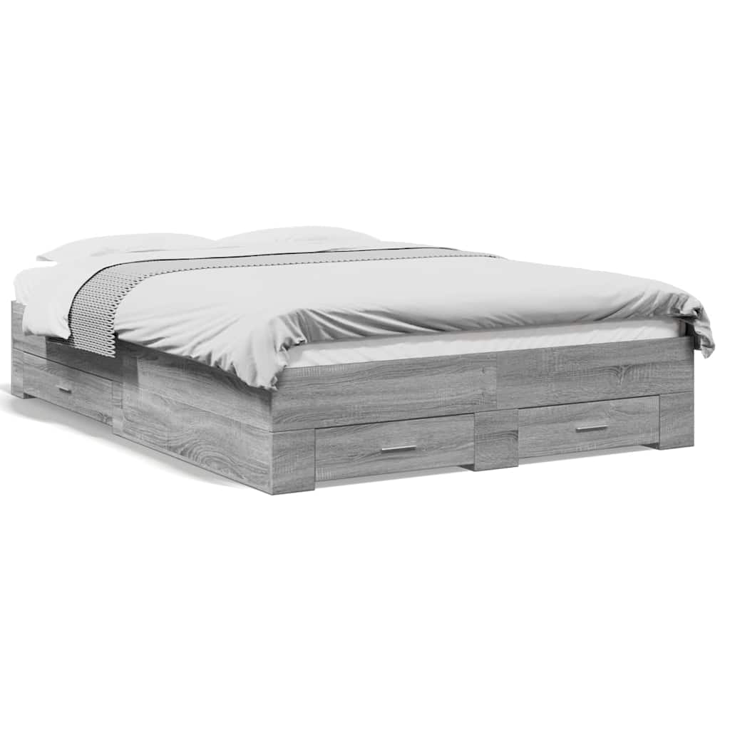 vidaXL Cama con cajones madera ingeniería gris Sonoma 120x190 cm