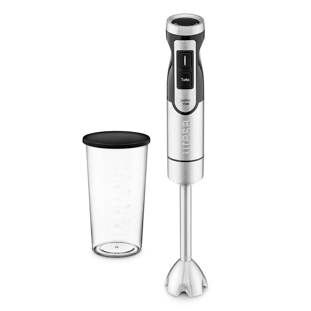 Ufesa - Batidora de mano Jupiter 1500W con 4 cuchillas de alta eficiencia, control de velocidad variable y pantalla LCD para preparación precisa de recetas, diseño ergonómico antisalpicaduras y varilla de acero inoxidable