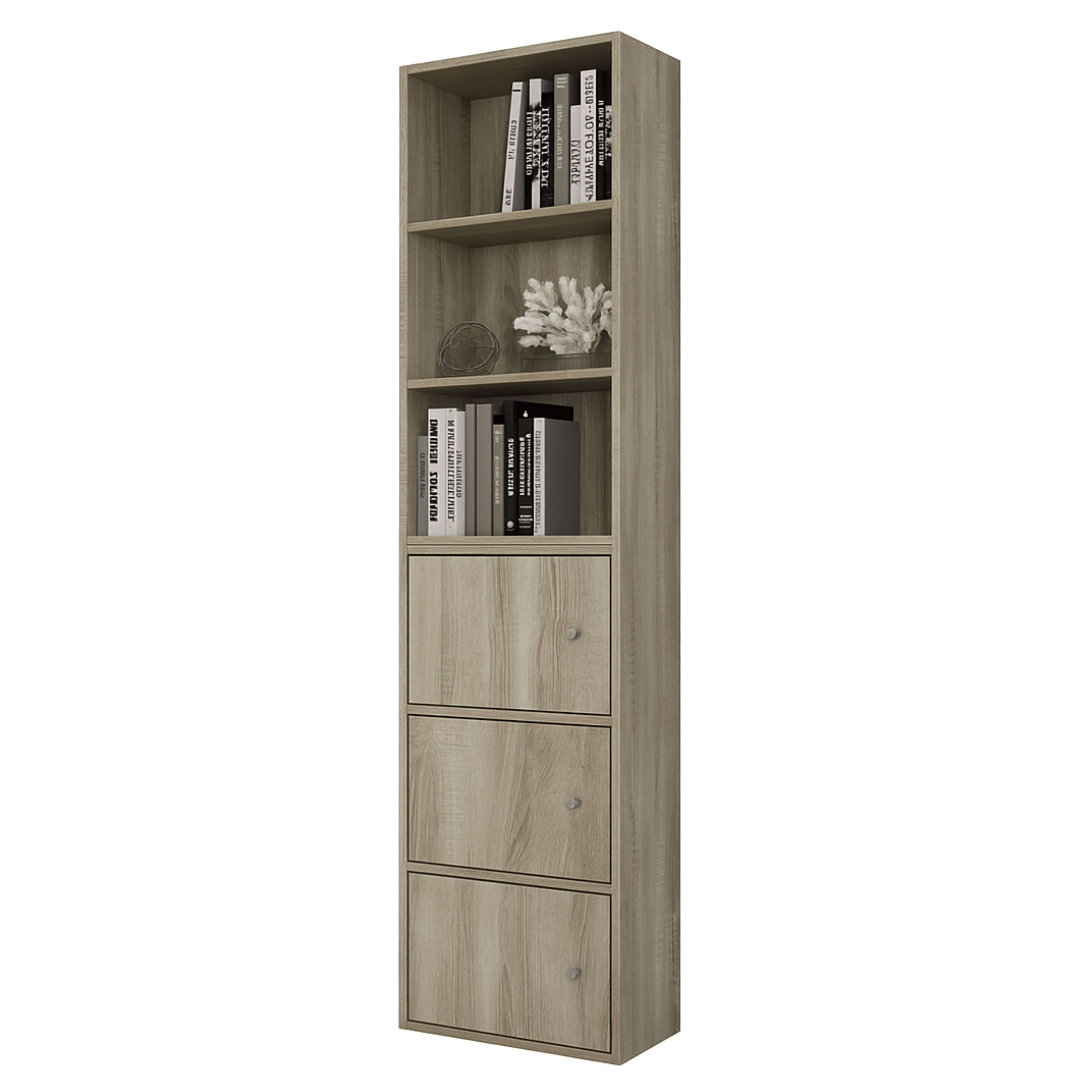 Miroytengo Estantería Salón Plea, Mueble Organizador Comedor 1 armario 3 puertas y 1 estantería 3 niveles de estantes Melamina 42x184x29 cm