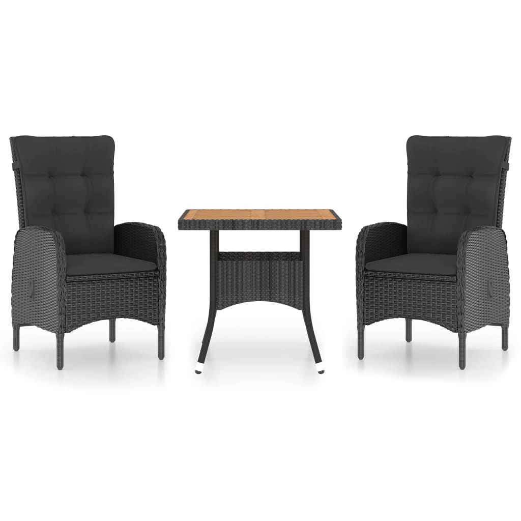 vidaXL Muebles de jardín 3 piezas ratán sintético negro madera acacia