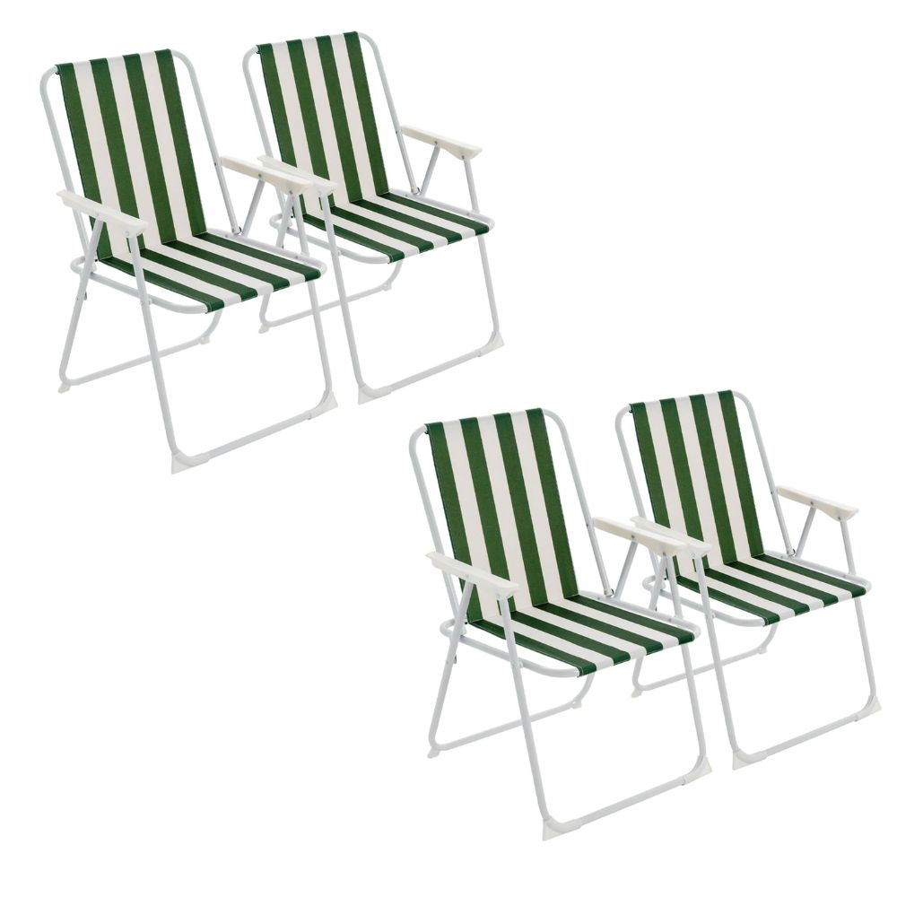 Pack 4 Sillas Camping Verdes Piscina y Playa Plegable con Reposabrazos Silla Plegable portátil para Playa Camping Ocio al Aire Libre Exterior 74X52X38CM (Verde4 Unidades)