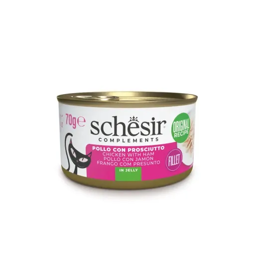 Schesir Comida Húmeda de Filetes de Pollo con Jamón en Gelatina para Gatos - 14 x  70 GR