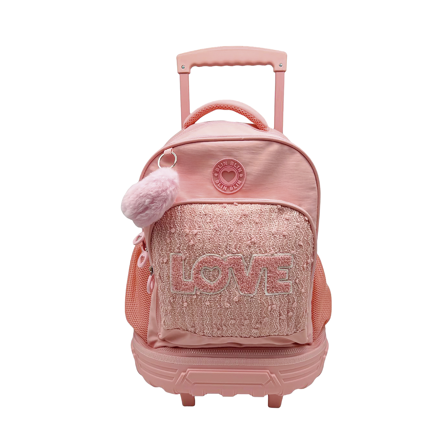 Trolley Fijo Compacto Doble Cuerpo Gran Capacidad Blin Blin Love. Espaldera y tirantes ajustables y acolchados. Con accesorio corazón.
