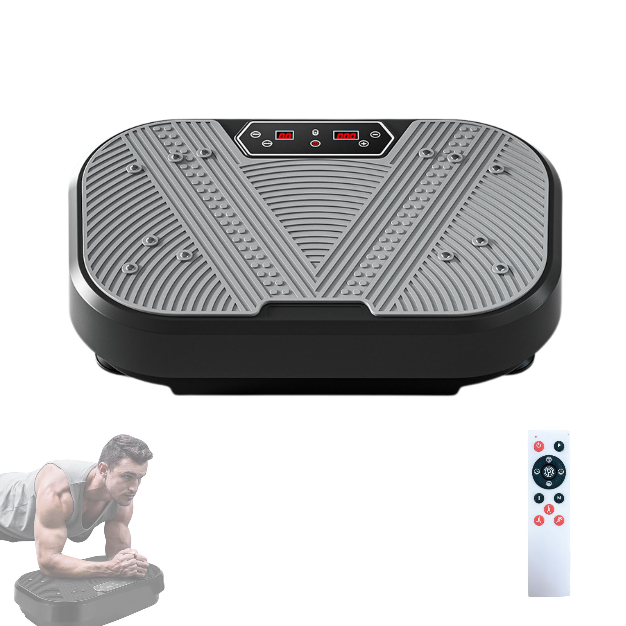 Plataforma Vibratoria Muscular, 120 Niveles de Vibración y 8 Programas. Maquina de Vibración Fitness para Hacer Ejercicio en Casa, con Mando a Distancia, Cable y Pantalla LED.