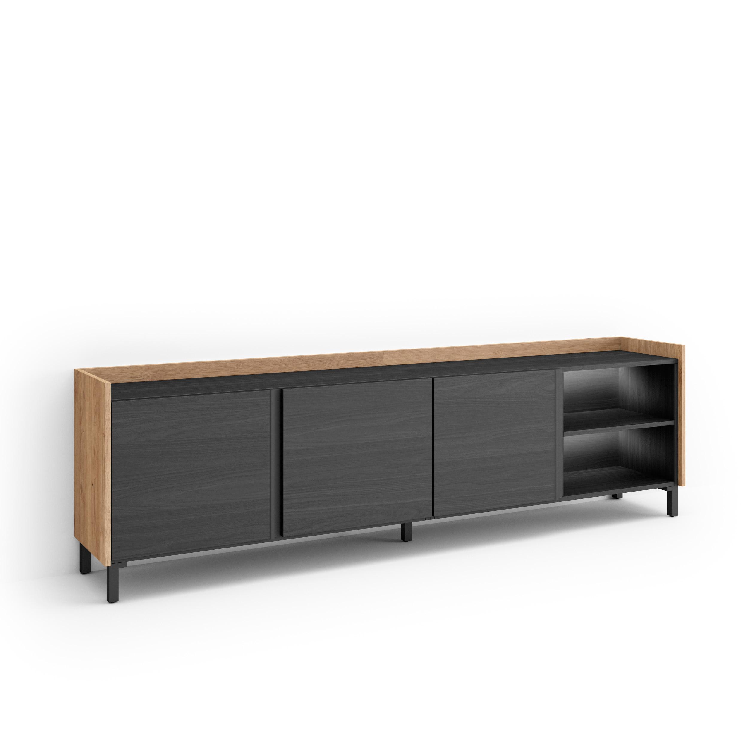 Mueble TV, Televisión, 207x35x61cm, Para TV hasta 80", Diseño industrial, LED