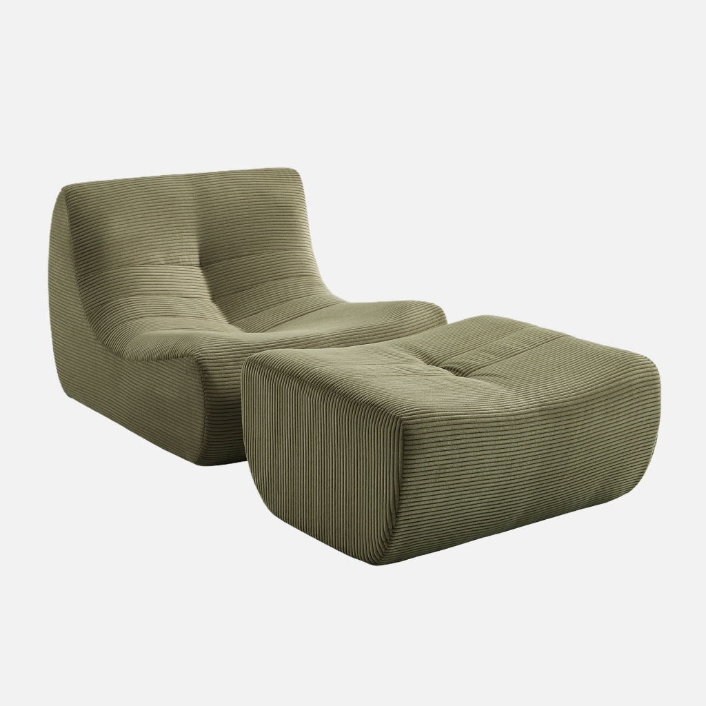 sweeek - Sillón de terciopelo de pana fina con reposapiés , Sokol pana , 91x105x72