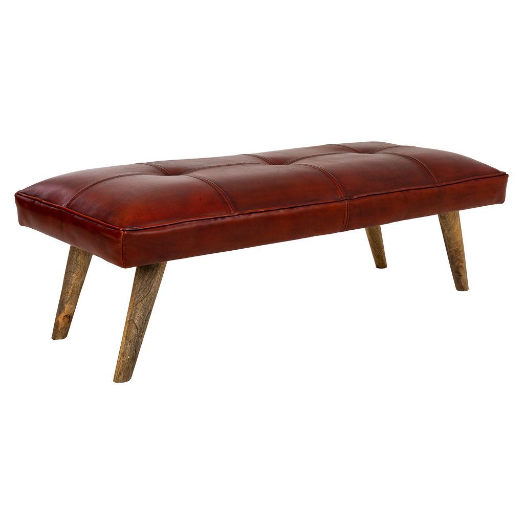 WANDERLUST DECO Banqueta de piel roja 115x53x38h cm