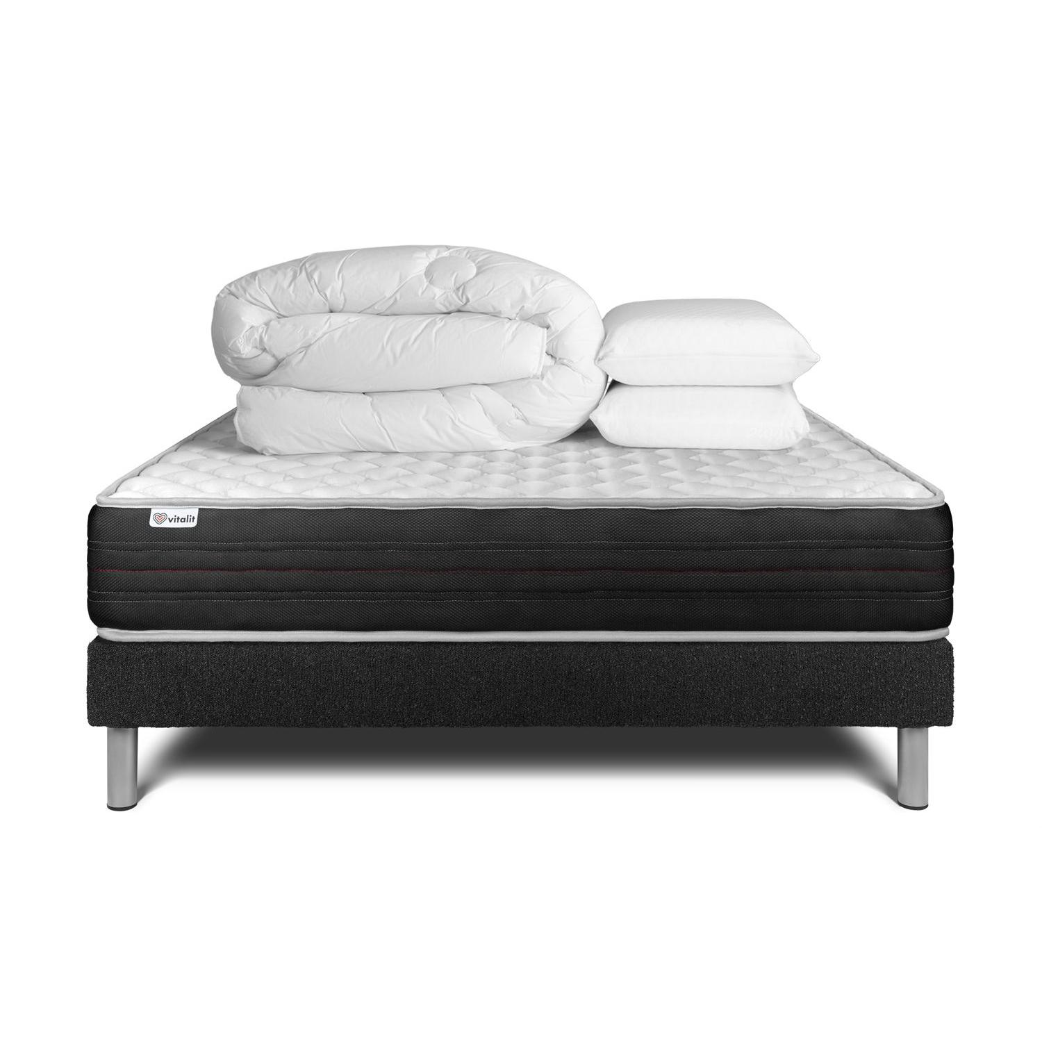 Pack cama completa - Colchón 200x200cm + Somier con láminas (kit) + 2 almohadas + Edredón - Vitalmemo One