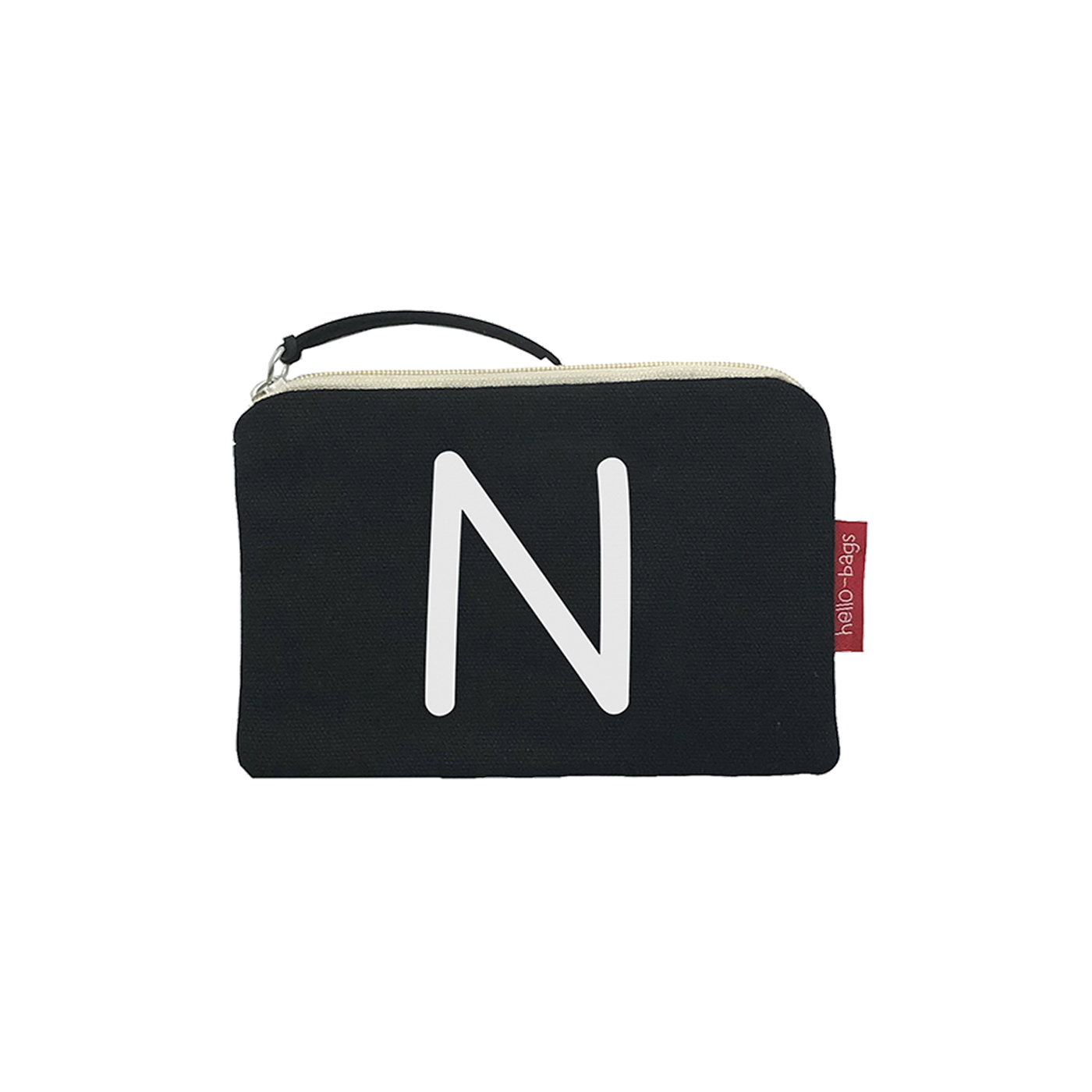 Hello-Bags. Bolso Monedero / Billetero / Tarjetero con cremallera y forro interior. Exterior: Algodón 100%. Incluye sobre kraft de regalo. Modelo: "N". Crudo / Negro. 14x10 cm.