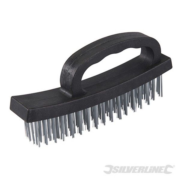 Silverline Cepillo de Alambre Curvado con Mango Cerrado de Plástico Resistente y 4 Hileras de Cerdas de 25 Mm para Acceder a Esquinas - Juego de Herramientas para el Hogar