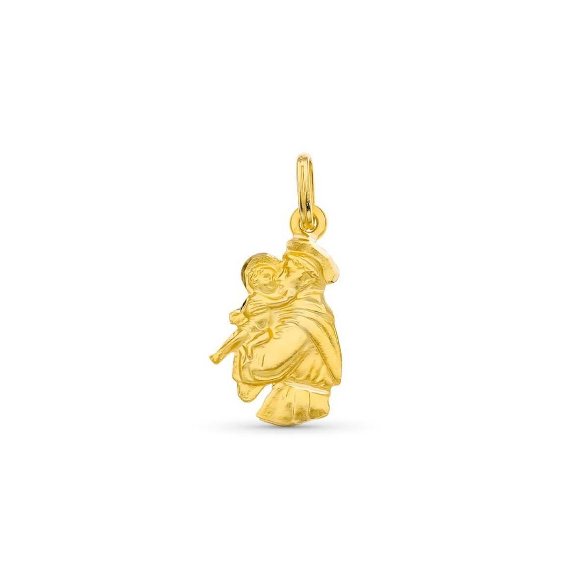 Colgante medalla oro 18k San Antonio de Padua 20 mm. con niño silueta