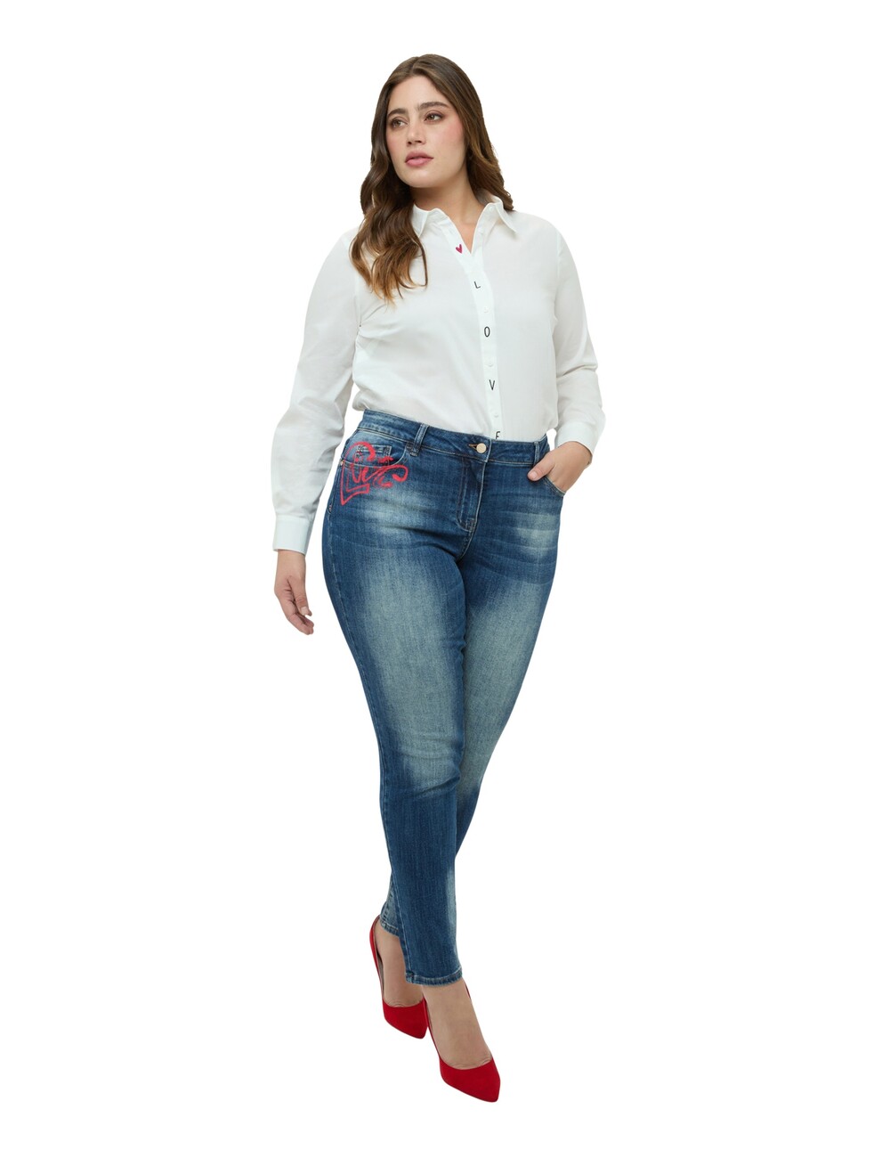 Fiorella Rubino - Jeans Skinny con corazón y texto amour