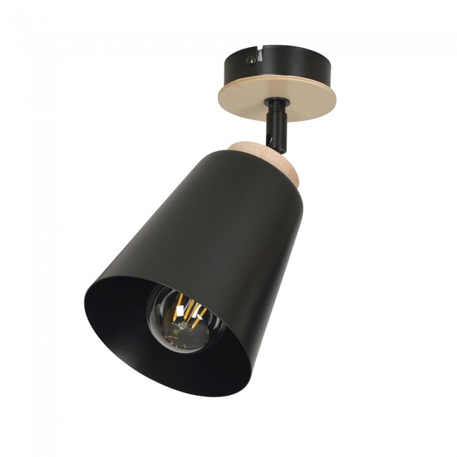 Wonderlamp Aplique de pared o techo con foco orientable Tasla Negro y detalle en madera
