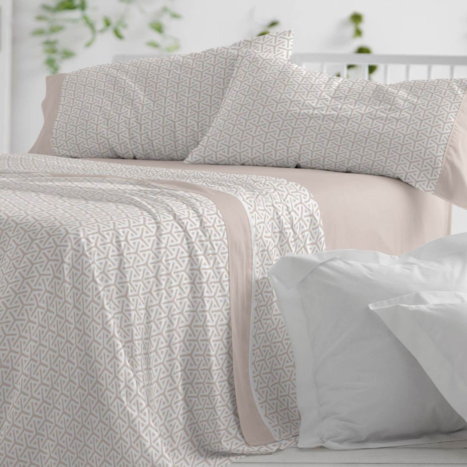 Juego Sábanas BURRITO BLANCO 100% Algodón Extrasuave Diseño Étnico Mostaza - Larga Duración, Anti-Pilling - Cama 90-200cm