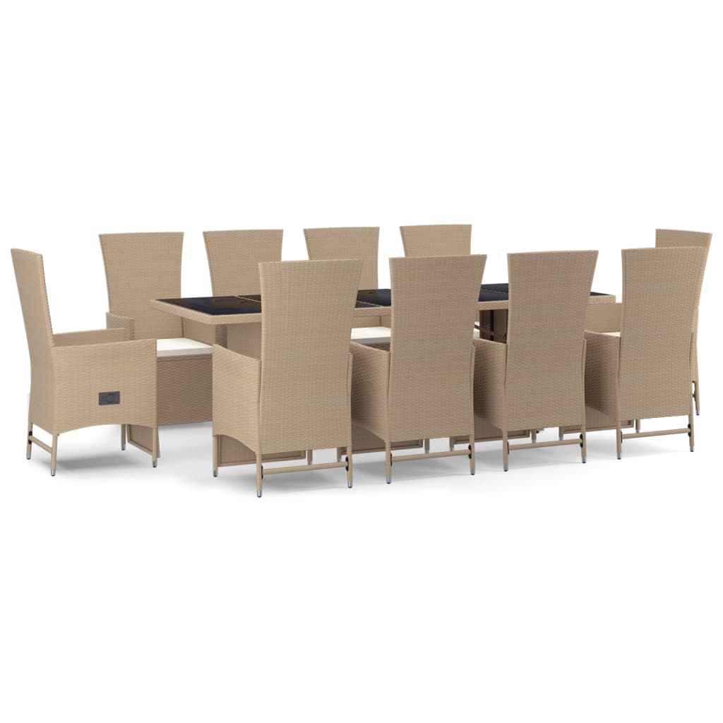 vidaXL Set comedor de jardín 11 pzas con cojines ratán sintético beige