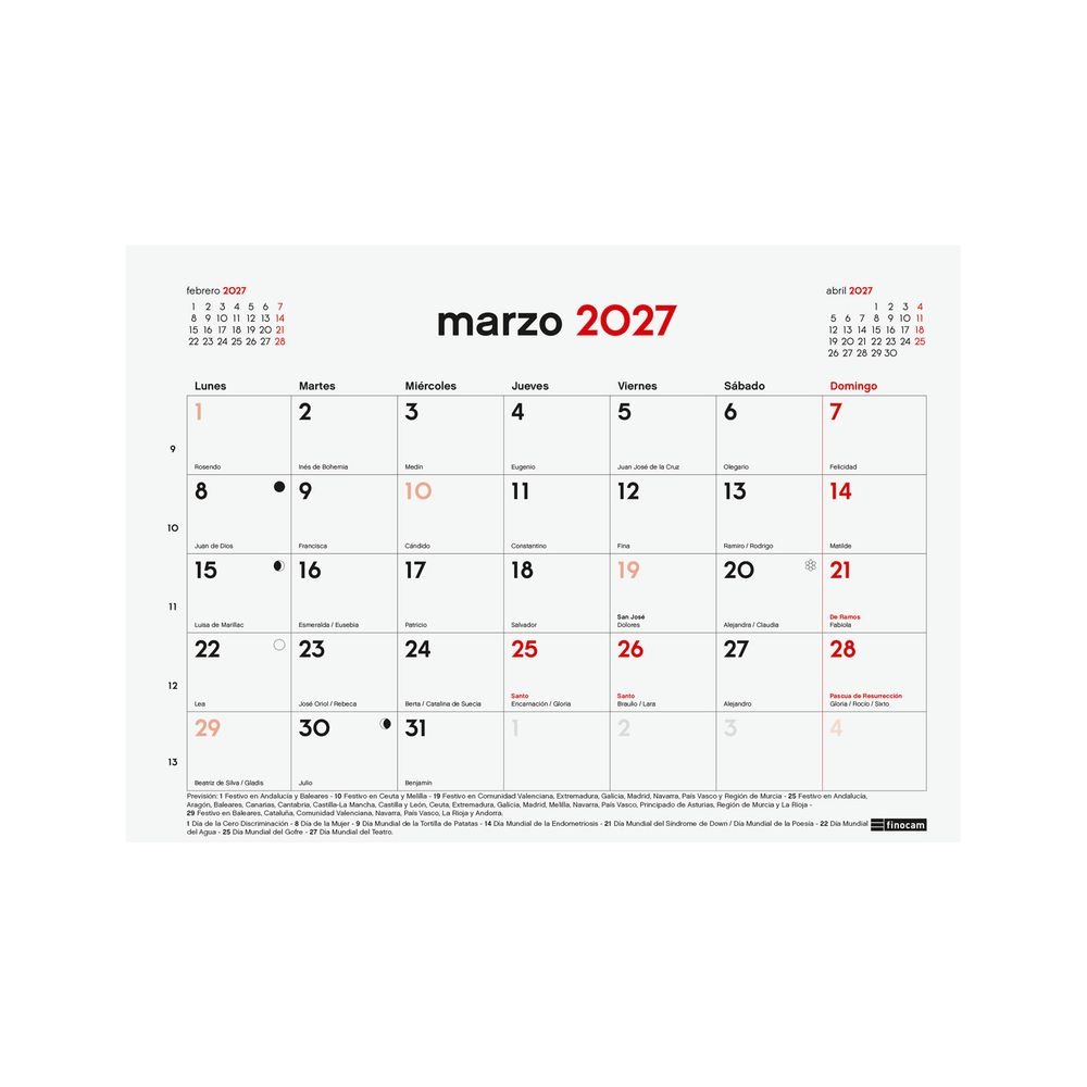 FINOCAM CALENDARIO ANUAL 16 MESES BLOC IMAN S 26-27 CALENDARIO 16 MESES
