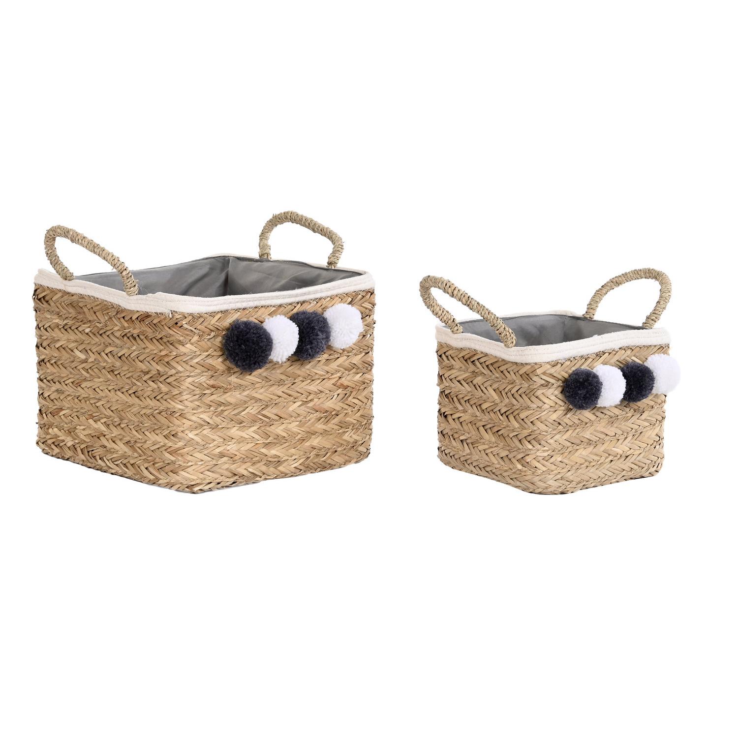 CESTA SET 2 FIBRA ALGODON 33X33X25 POMPON NATURAL DC202365 - EL MEJOR COMPLEMENTO PARA TU HOGAR FIJALO