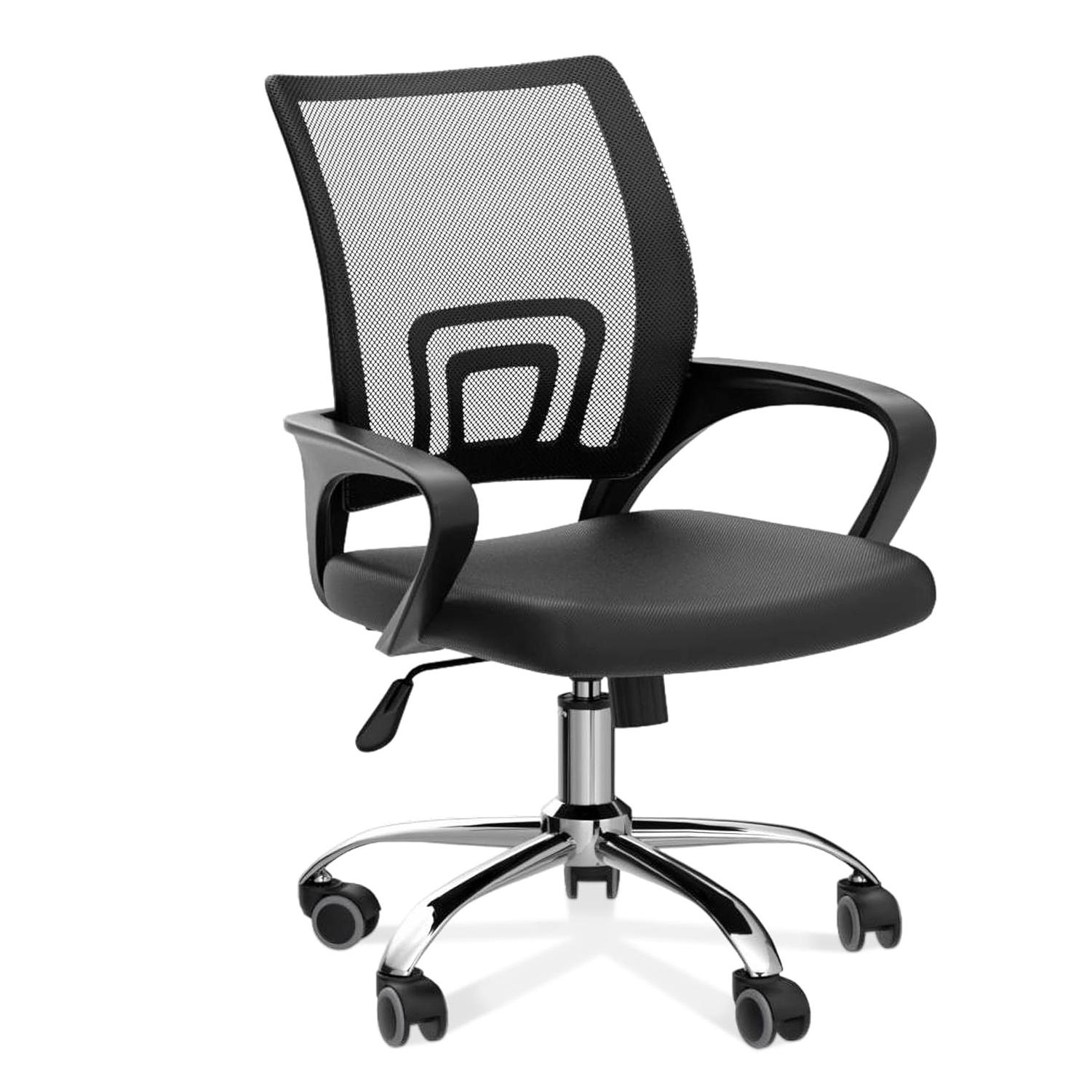 DASCK Silla Oficina Ergonómica Negra - Malla Transpirable Base Giratoria Cromada 360°