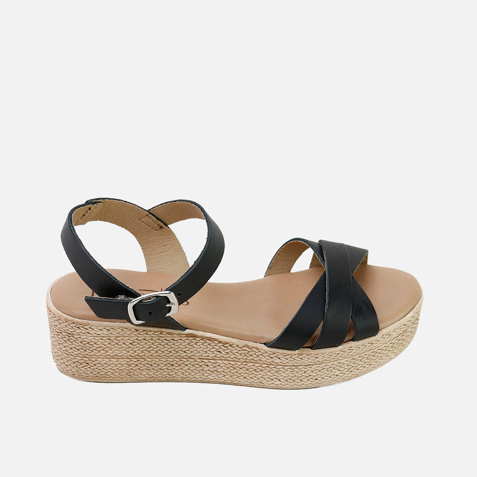 Sandalias plataforma piel vaqueta negro Papanatas | Eli 1957