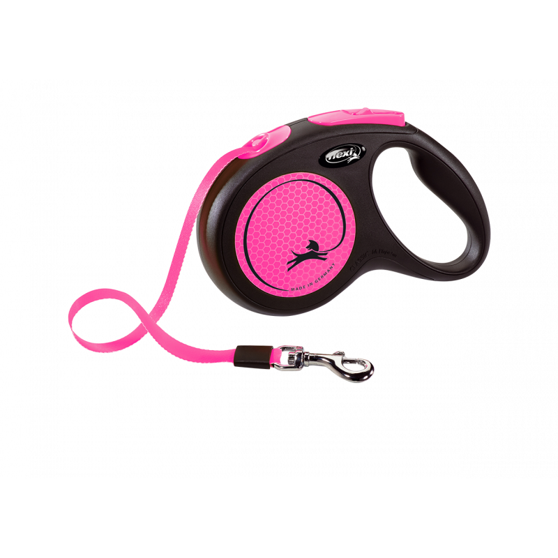 Flexi Correa Extensible Reflectante De Cinta New Neón Rosa S  (5 M)