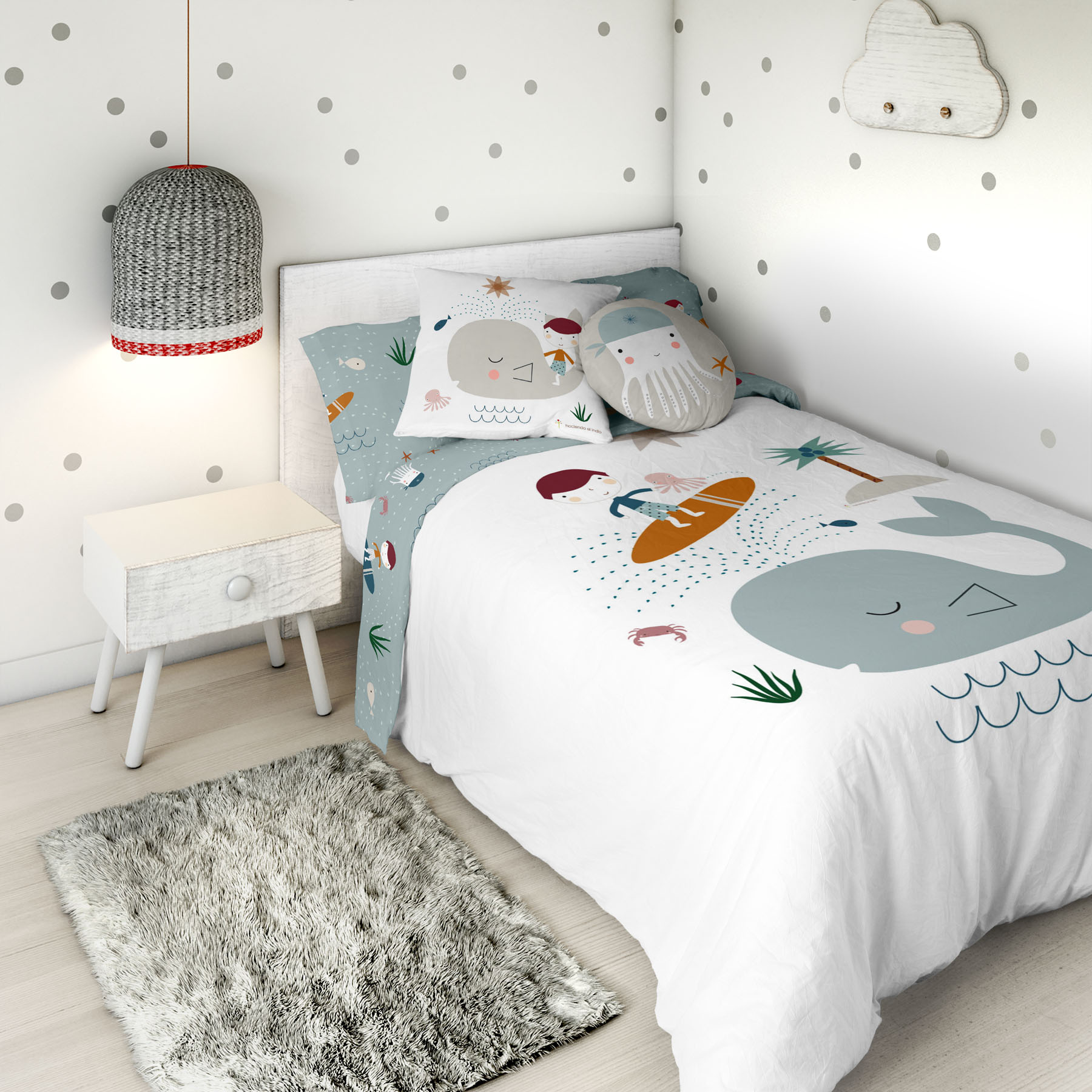 HACIENDO EL INDIO - Funda Nórdica Infantil Estampada 100% Algodón Extrasuave - Juego de 2 Piezas Funda de Edredón y 1 Funda de Almohada - Cama 90/105 cm - Sin Relleno - Fabricada en España