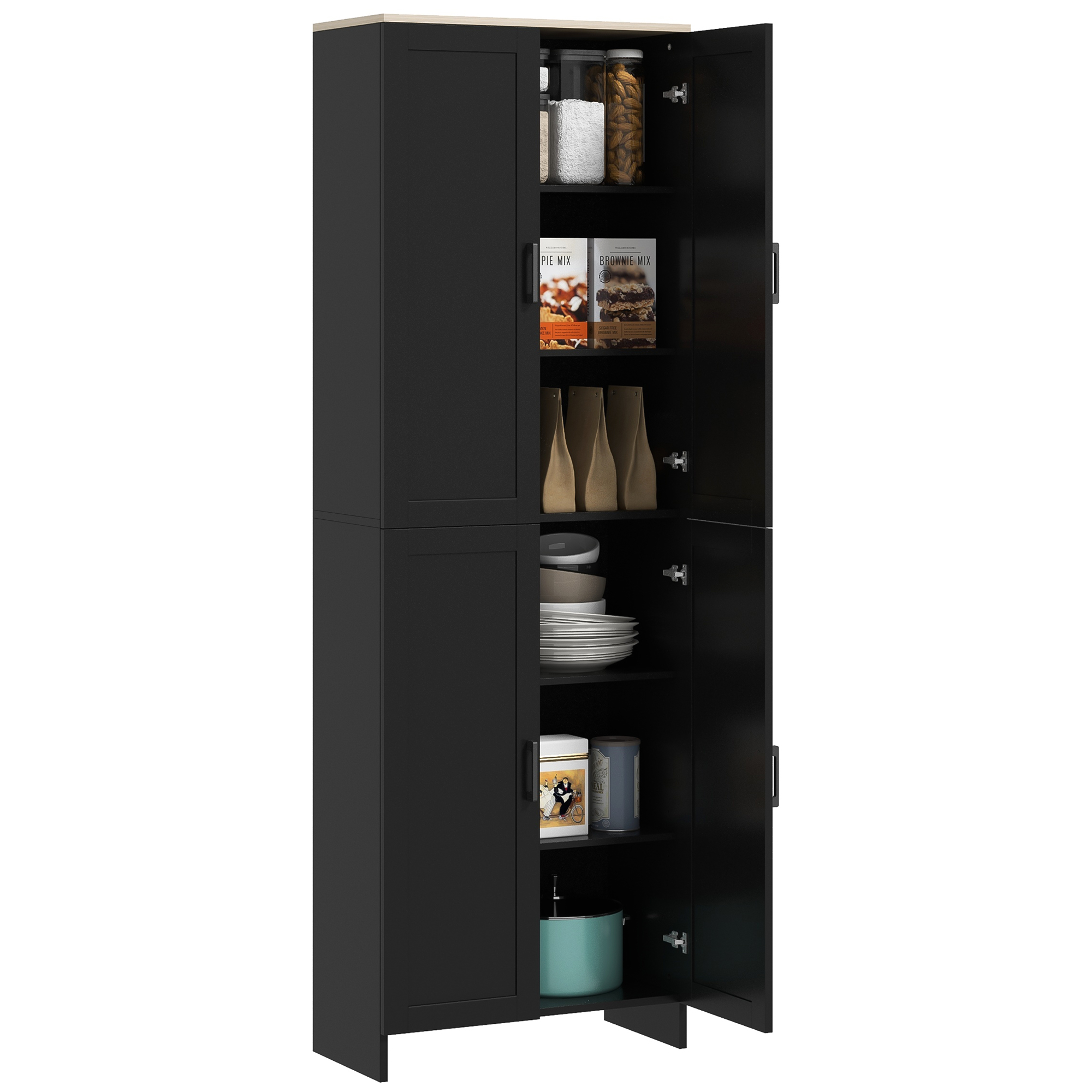 HOMCOM Alacena de 4 Puertas, Aparador de Salón Estrecho, Armario de Cocina con Estantes Ajustables, para Cocina, Entrada, Dormitorio, 60x30x171 cm, Negro
