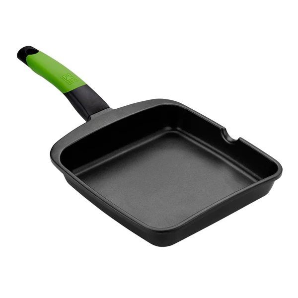 Bra - Grill Liso Prior, De 22 a 28 cm, Utensilio Cocina Sana y Sencilla, Apto Inducción, Aluminio Fundido, Mango Ergonómico
