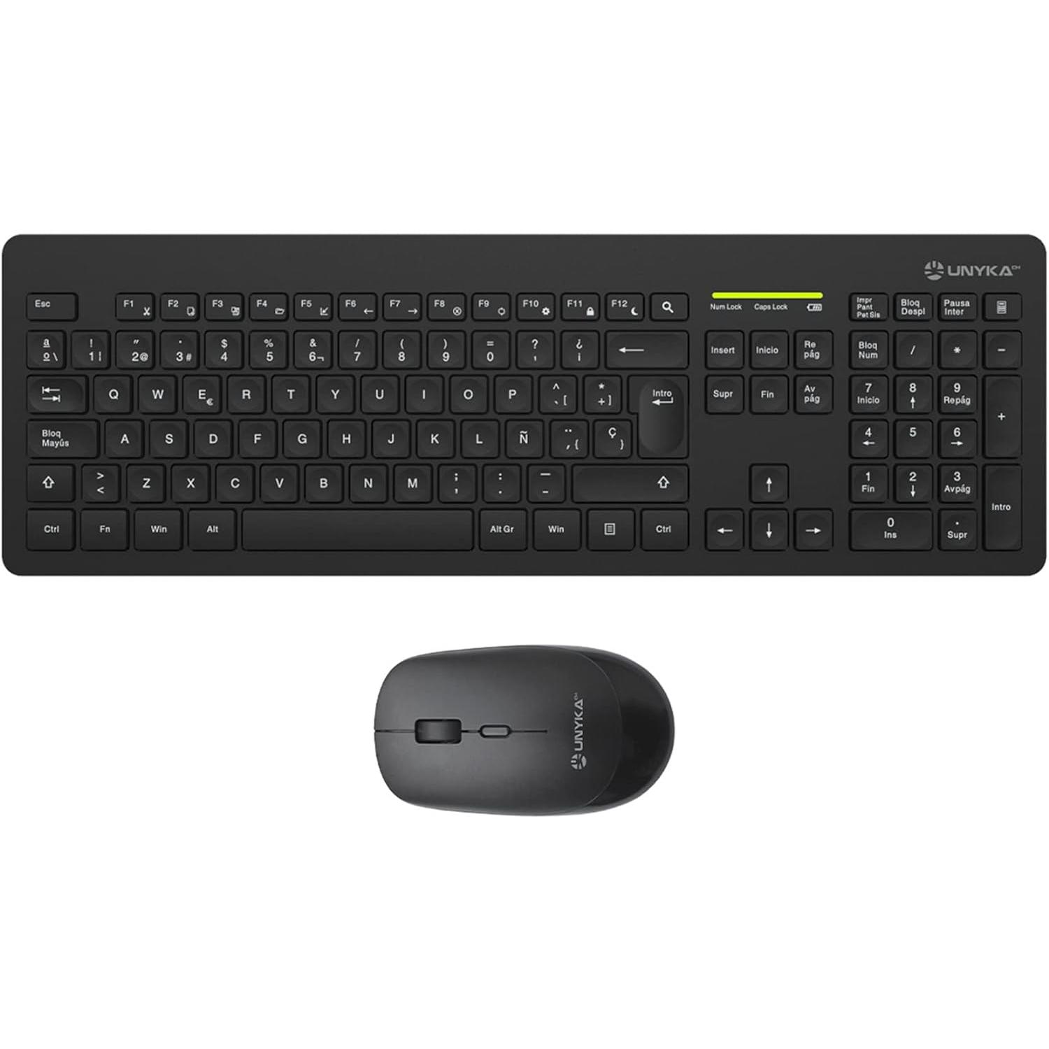 UNYKAch Kit Teclado y Ratón Inalámbricos MK212 Pro Slim 105 Teclas Membrana, USB Wireless 2.4 GHz, 1600 DPI, Silencioso, Ergonómico, Windows, Mac, Android, Linux