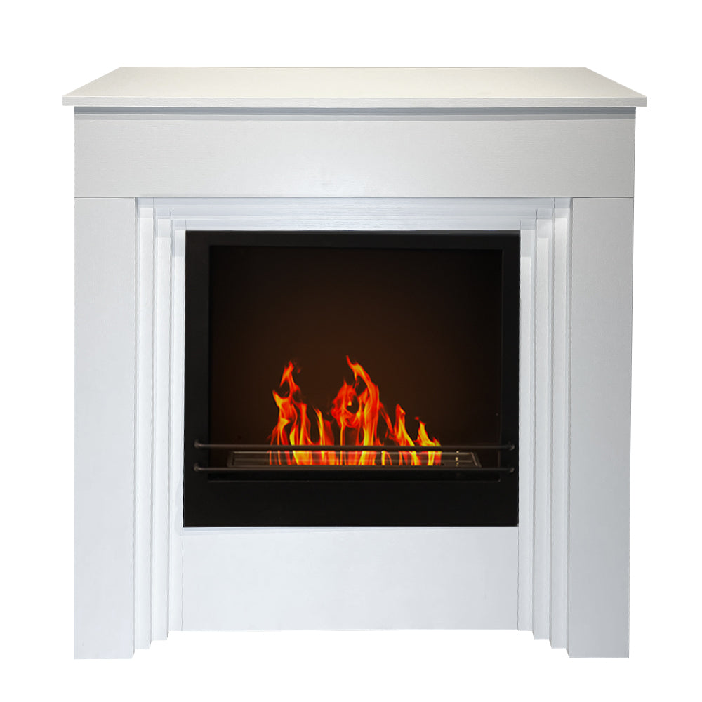 Chimenea de bioetanol de pie BELLINI de madera blanca, fabricada en Italia (largo x fondo x alto) 96 cm.