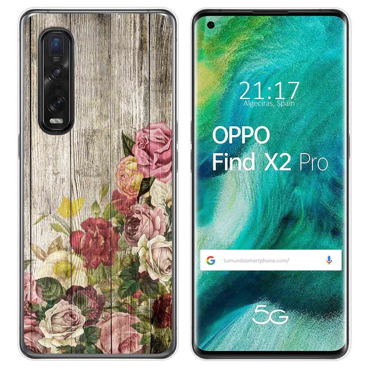 Tumundosmartphone Funda Gel Tpu para Oppo Find X2 Pro diseño Madera 08 Dibujos