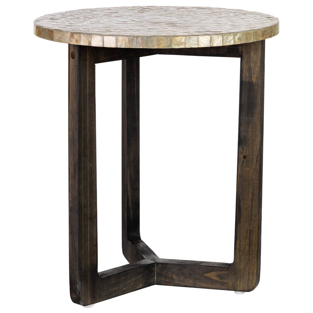 Wonderlust Deco - Mesa auxiliar de madera y capiz beige D40x45h cm Gris D40x45h cm