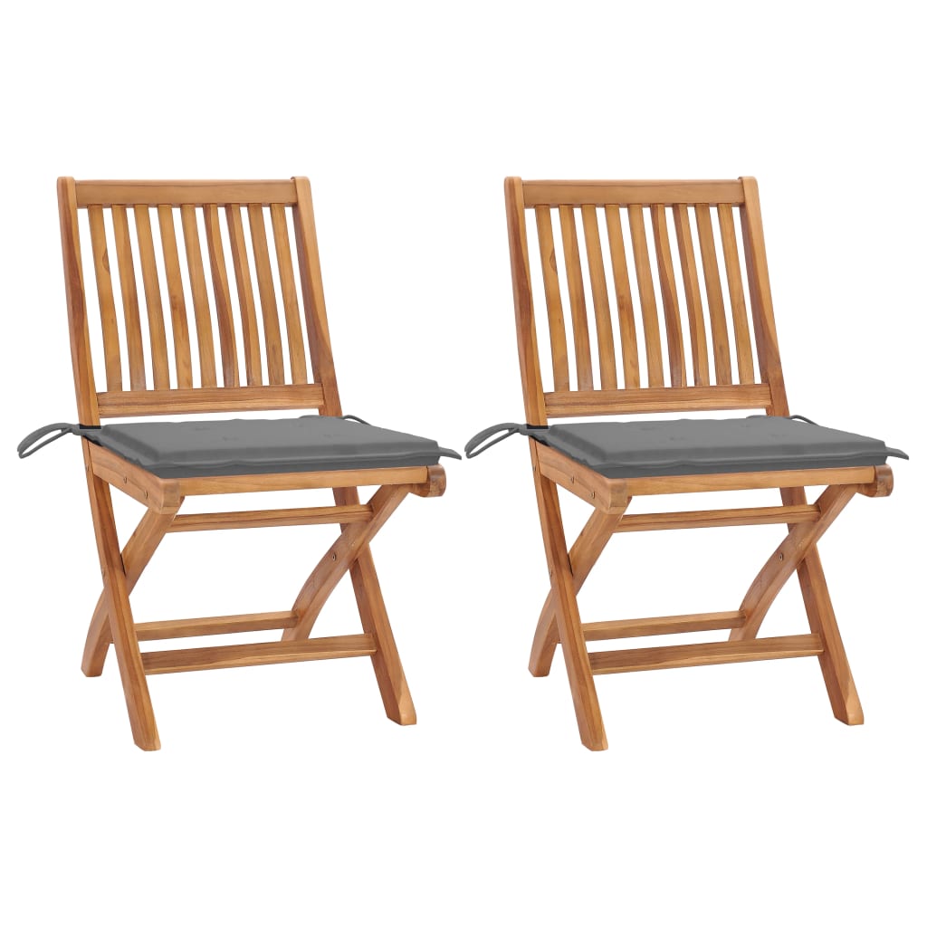 vidaXL Sillas de jardín 2 unidades con cojines gris madera de teca