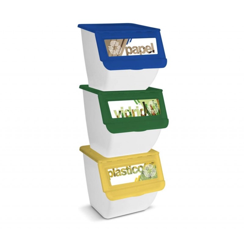 TIENDA EURASIA® Cubos de Reciclaje para el Hogar - Pack de 3 Cubos de  Basura de Cocina Apilables - 3x25L - Tapa Abatible en 3 Colores