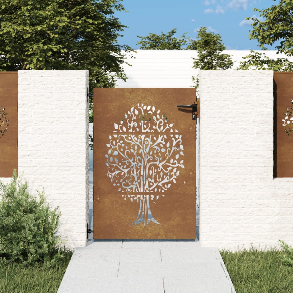 vidaXL Puerta de jardín acero corten diseño árbol puerta de metal Dimensiones 85 x 75 cm,  85 x 100 cm,  85 x 125 cm y mas