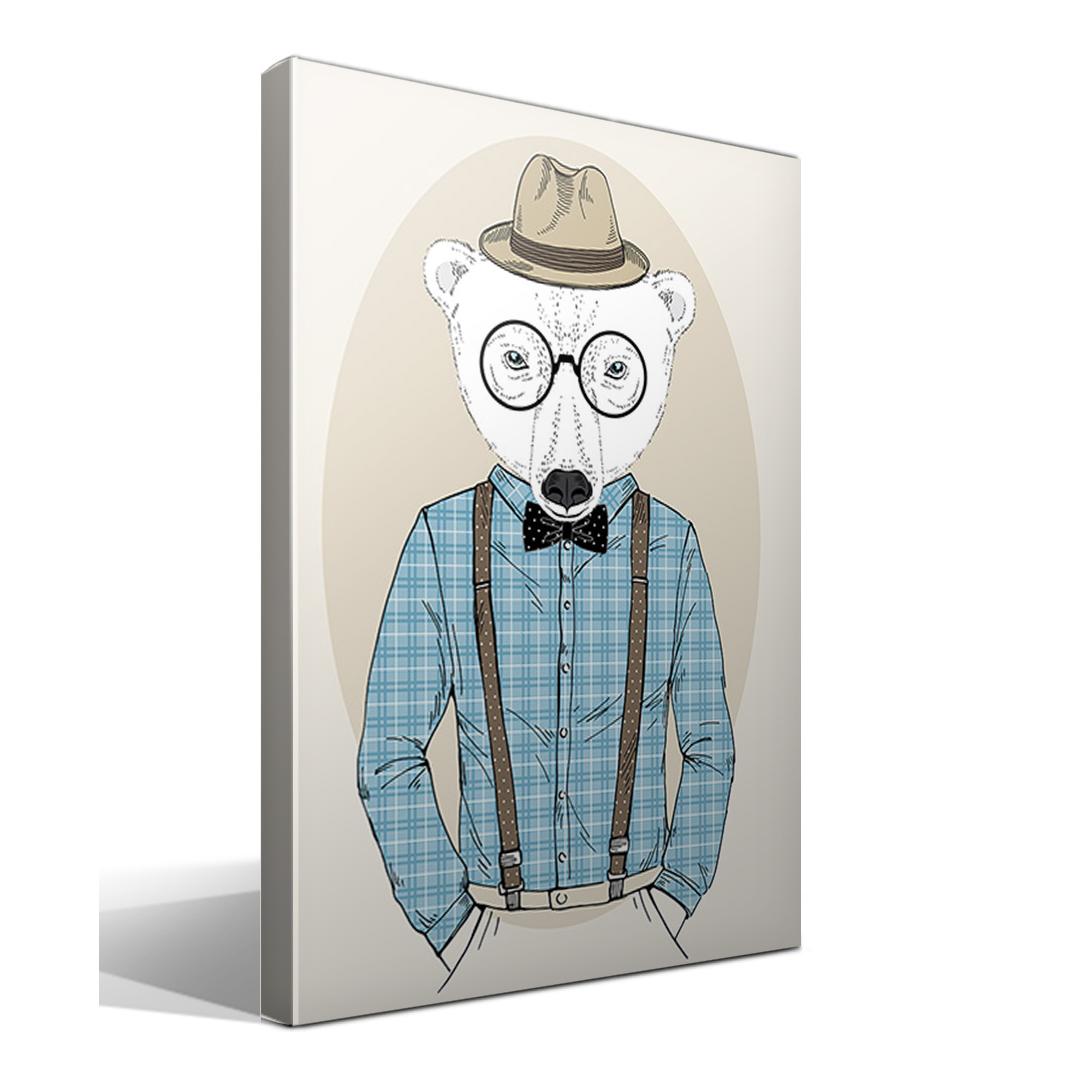 Cuadro Canvas Oso Polar Hípster - Lienzo de Algodón 100% - Bastidor de Madera 3x3cm - Calidad Superior