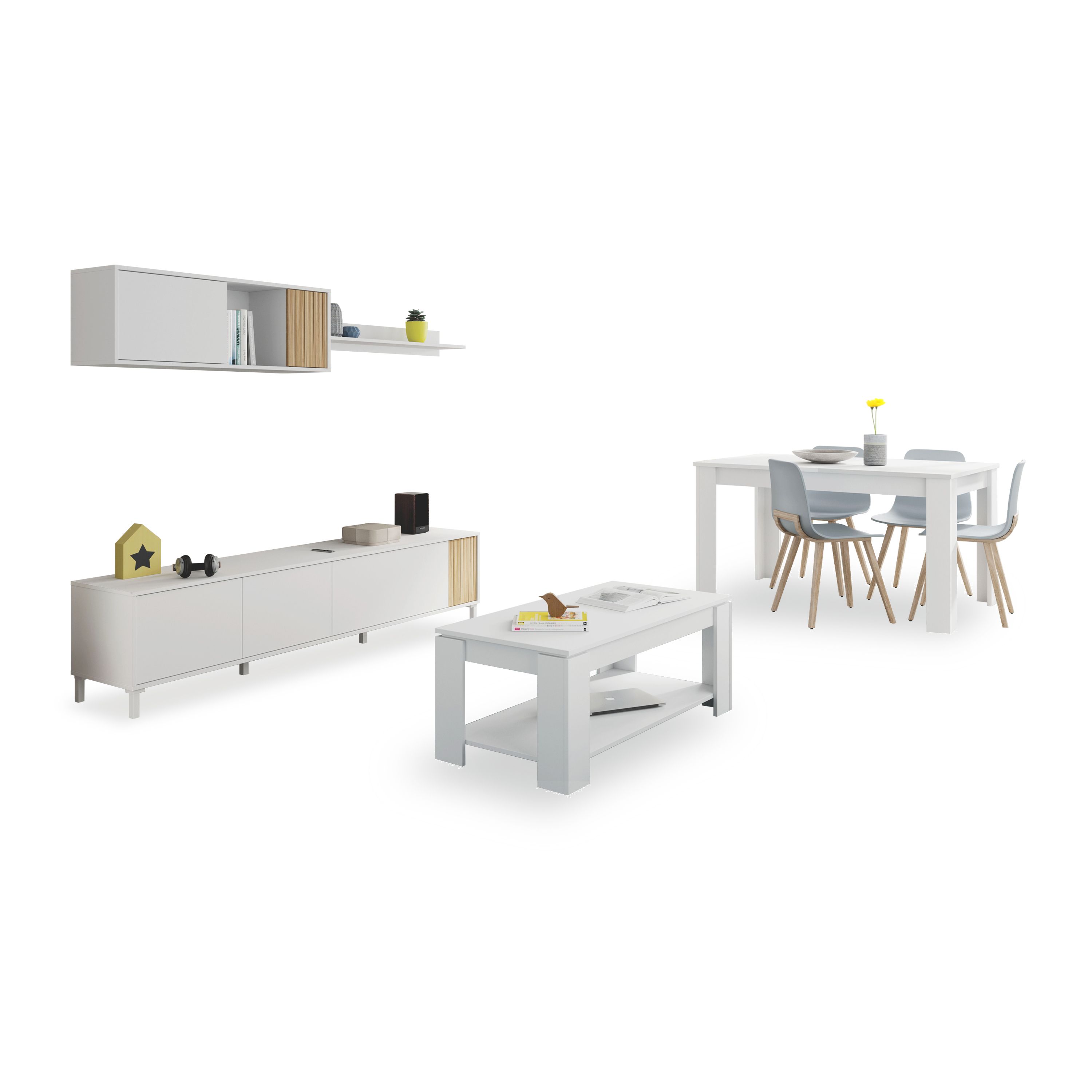 duehome - Pack salón con mesa de centro y mesa de comedor Nitza Max V1A