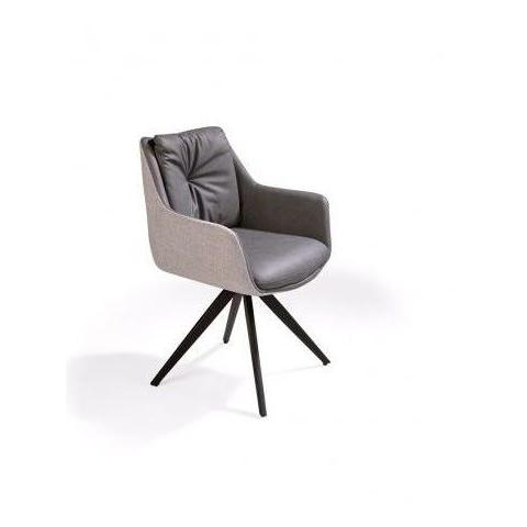 Momma Home - Set de 2 Sillas de Comedor en Ecopiel y Tela Gris con Estructura Negra y Sistema Giratorio 360º