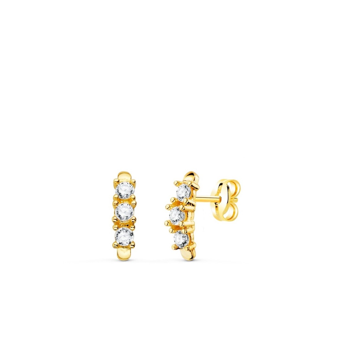 Pendientes oro 18k mujer 9.5 mm. barras verticales circonitas garras presión