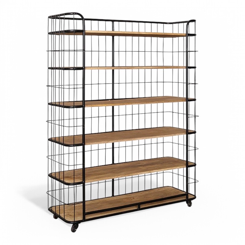 ORION91oficial® - Estantería CORSA en Madera de Mango y Acero, Con Ruedas Estilo Industrial 158 x 122 x 41 cm, Salón Oficina Teletrabajo Habitación - spaziOrion91