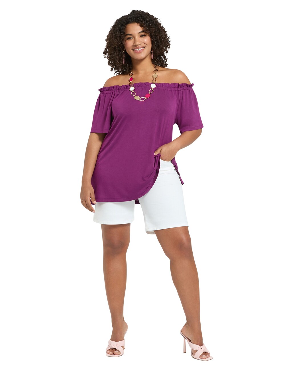 Fiorella Rubino - Camiseta off shoulders en jersey de viscosa